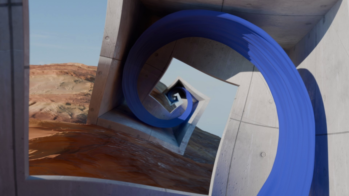 A 3d render of a scene similar to M.C. Escher's Print Gallery Artwork